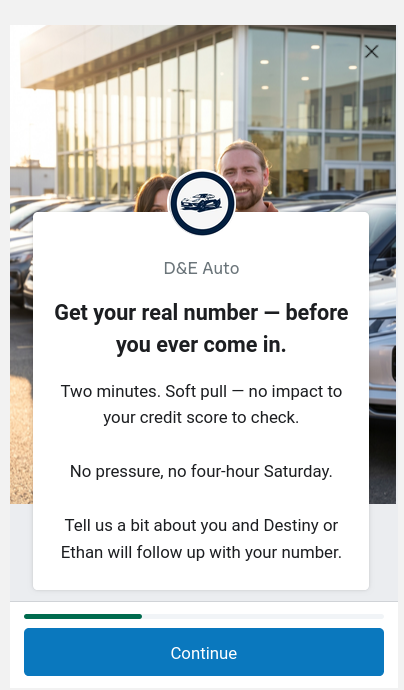 The D&E Auto campaign lead form