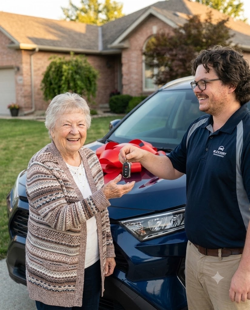 Oren with a customer at delivery
