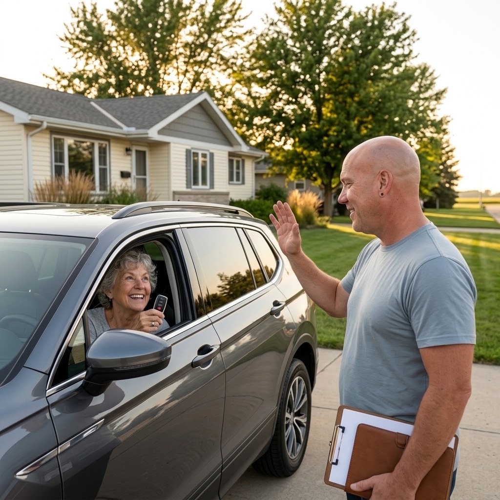 Ron handing over a vehicle at delivery